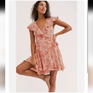 Free PeopleFloral Ruffle  Frebch Quarter Wrap  Dress Size XS
